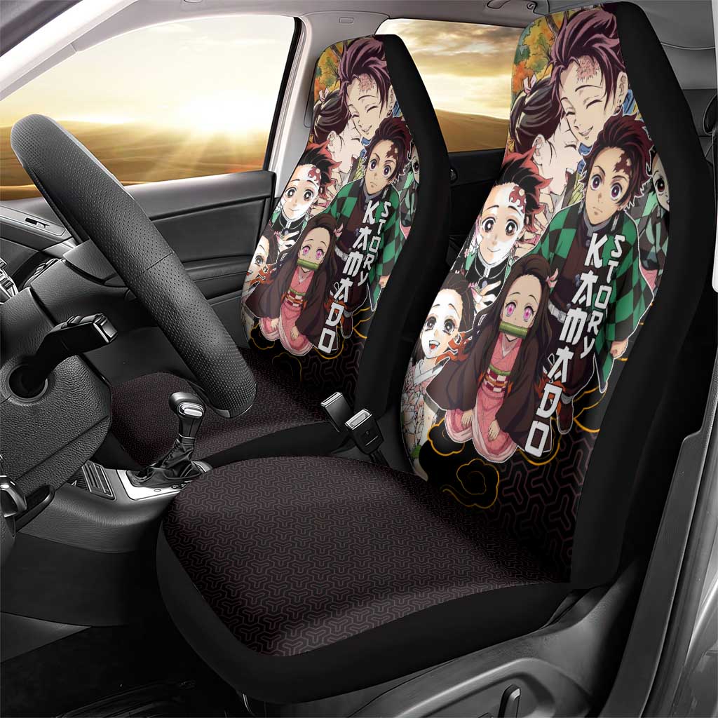 Kamado Siblings Demon Slayer Collage Design Car Seat Cover with Tanjiro and Nezuko in Scenic Background - The Mazicc
