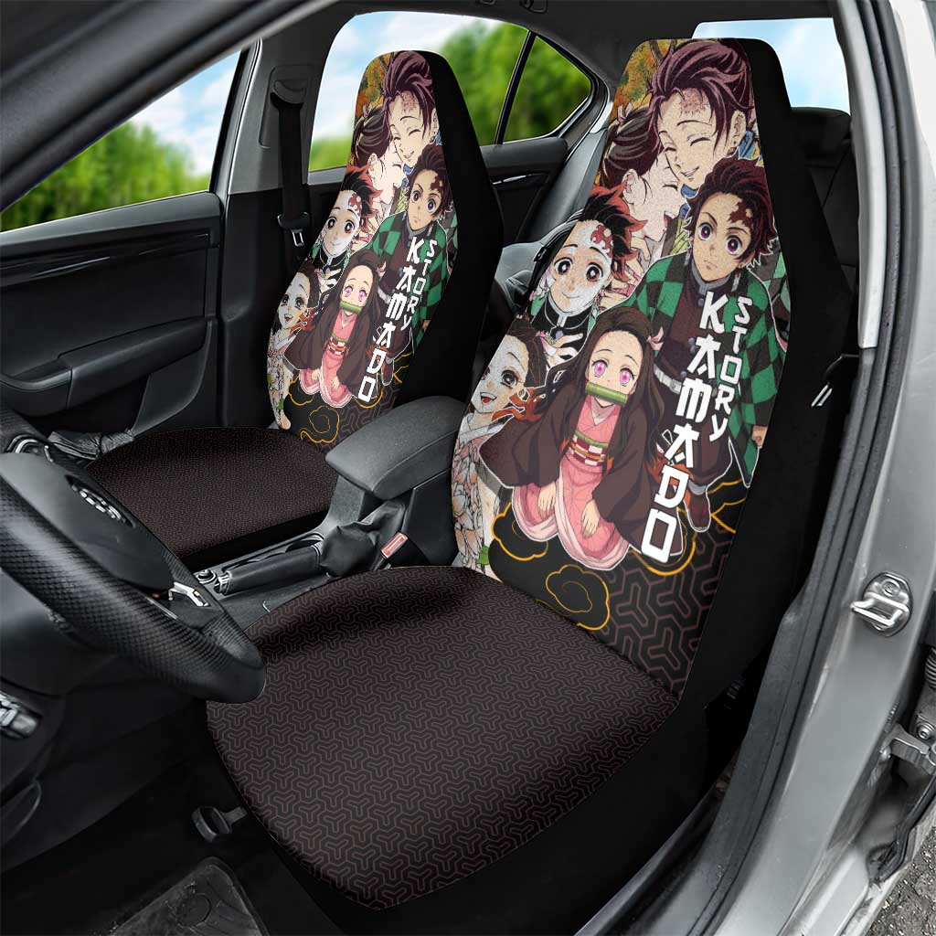 Kamado Siblings Demon Slayer Collage Design Car Seat Cover with Tanjiro and Nezuko in Scenic Background - The Mazicc