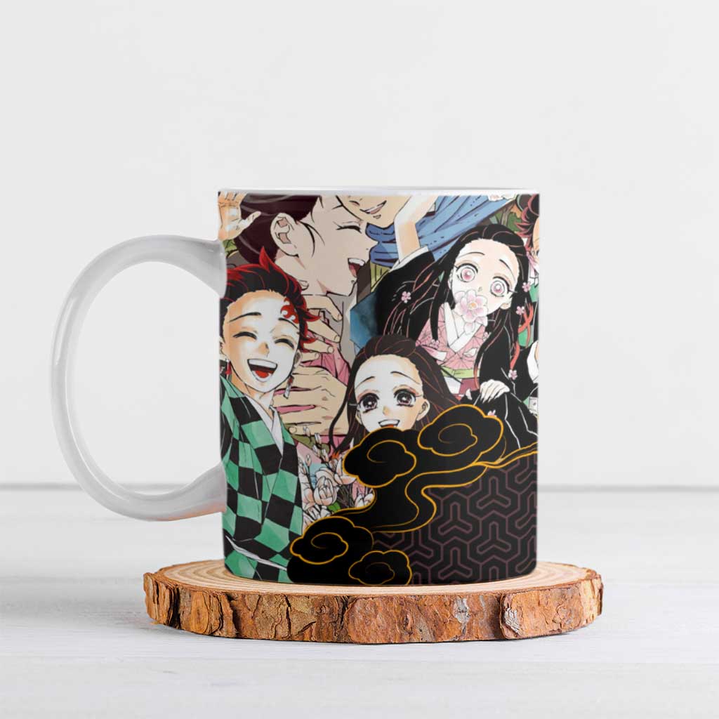 Kamado Siblings Demon Slayer Collage Design Ceramic Mug with Tanjiro and Nezuko in Scenic Background - The Mazicc