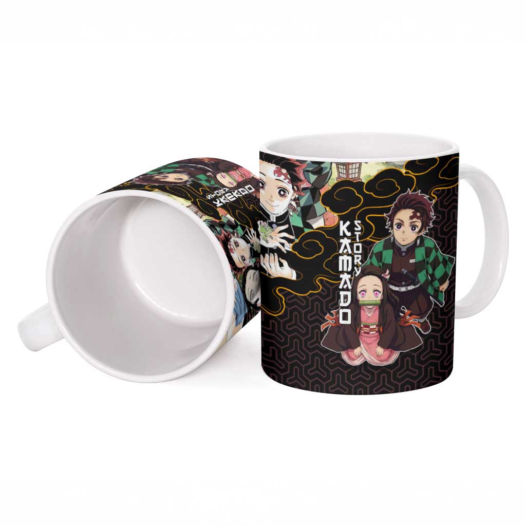 Kamado Siblings Demon Slayer Collage Design Ceramic Mug with Tanjiro and Nezuko in Scenic Background - The Mazicc