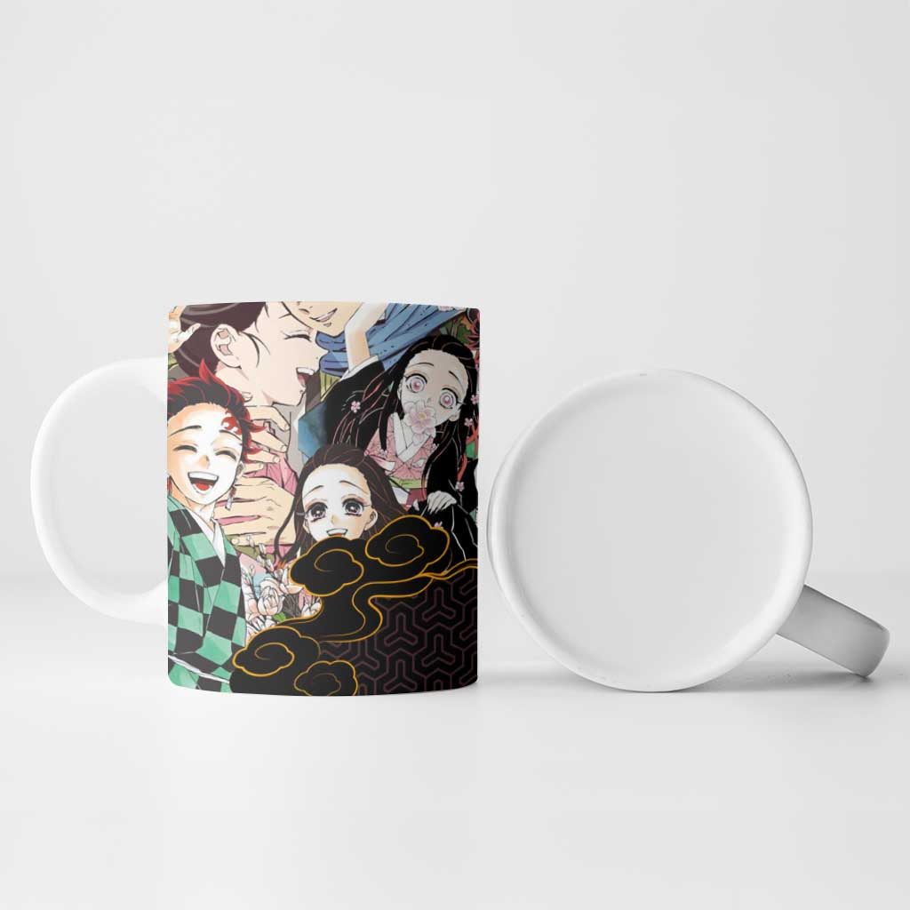 Kamado Siblings Demon Slayer Collage Design Ceramic Mug with Tanjiro and Nezuko in Scenic Background - The Mazicc