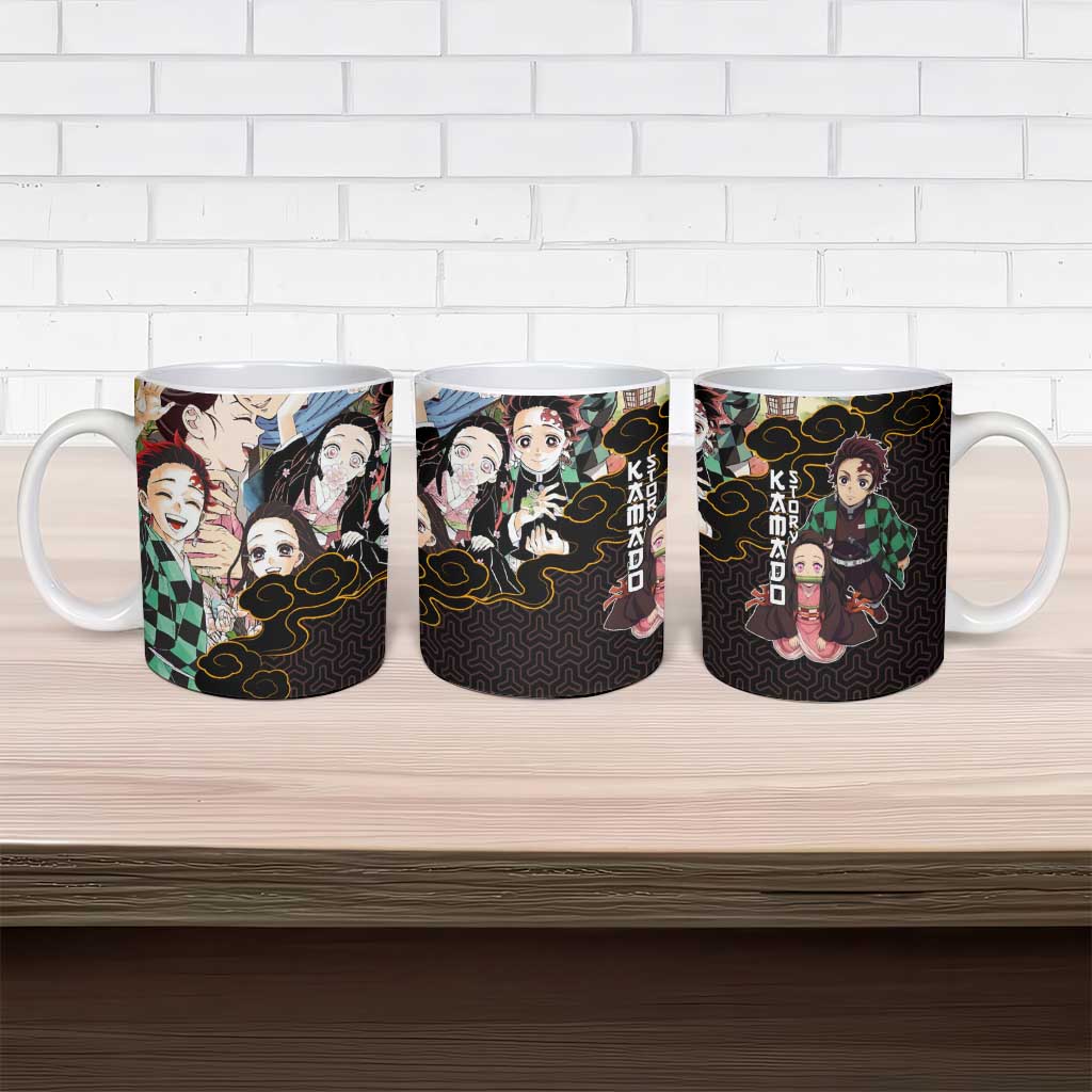 Kamado Siblings Demon Slayer Collage Design Ceramic Mug with Tanjiro and Nezuko in Scenic Background - The Mazicc