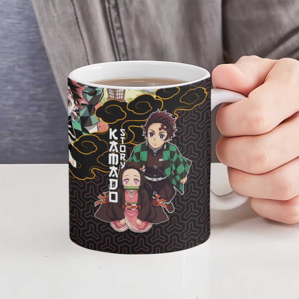 Kamado Siblings Demon Slayer Collage Design Ceramic Mug with Tanjiro and Nezuko in Scenic Background - The Mazicc