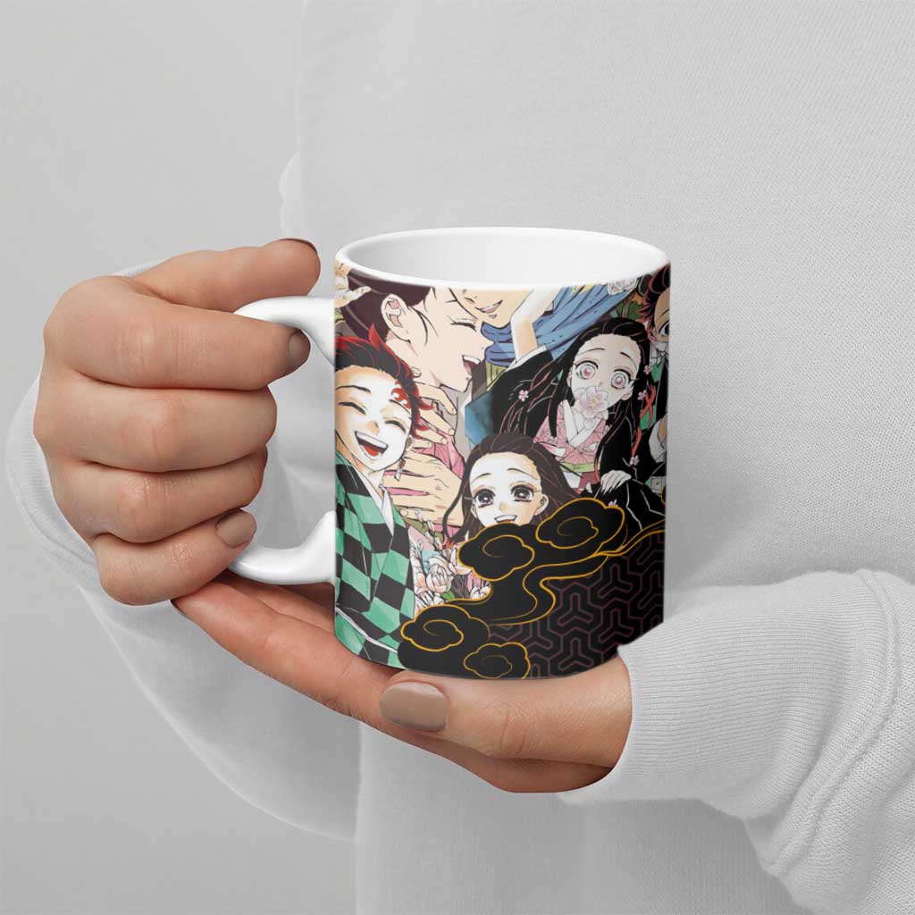 Kamado Siblings Demon Slayer Collage Design Ceramic Mug with Tanjiro and Nezuko in Scenic Background - The Mazicc