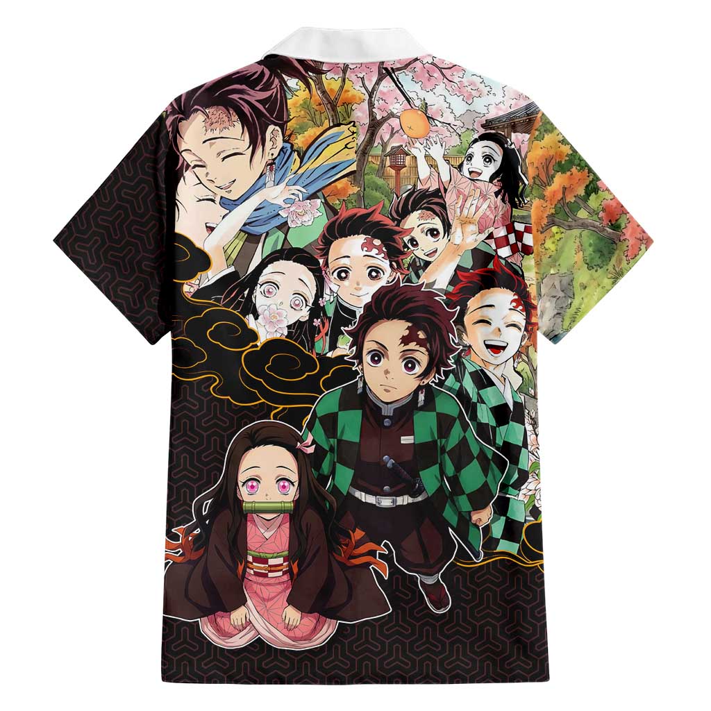 Kamado Siblings Demon Slayer Collage Design Family Matching Mermaid Dress and Hawaiian Shirt with Tanjiro and Nezuko in Scenic Background
