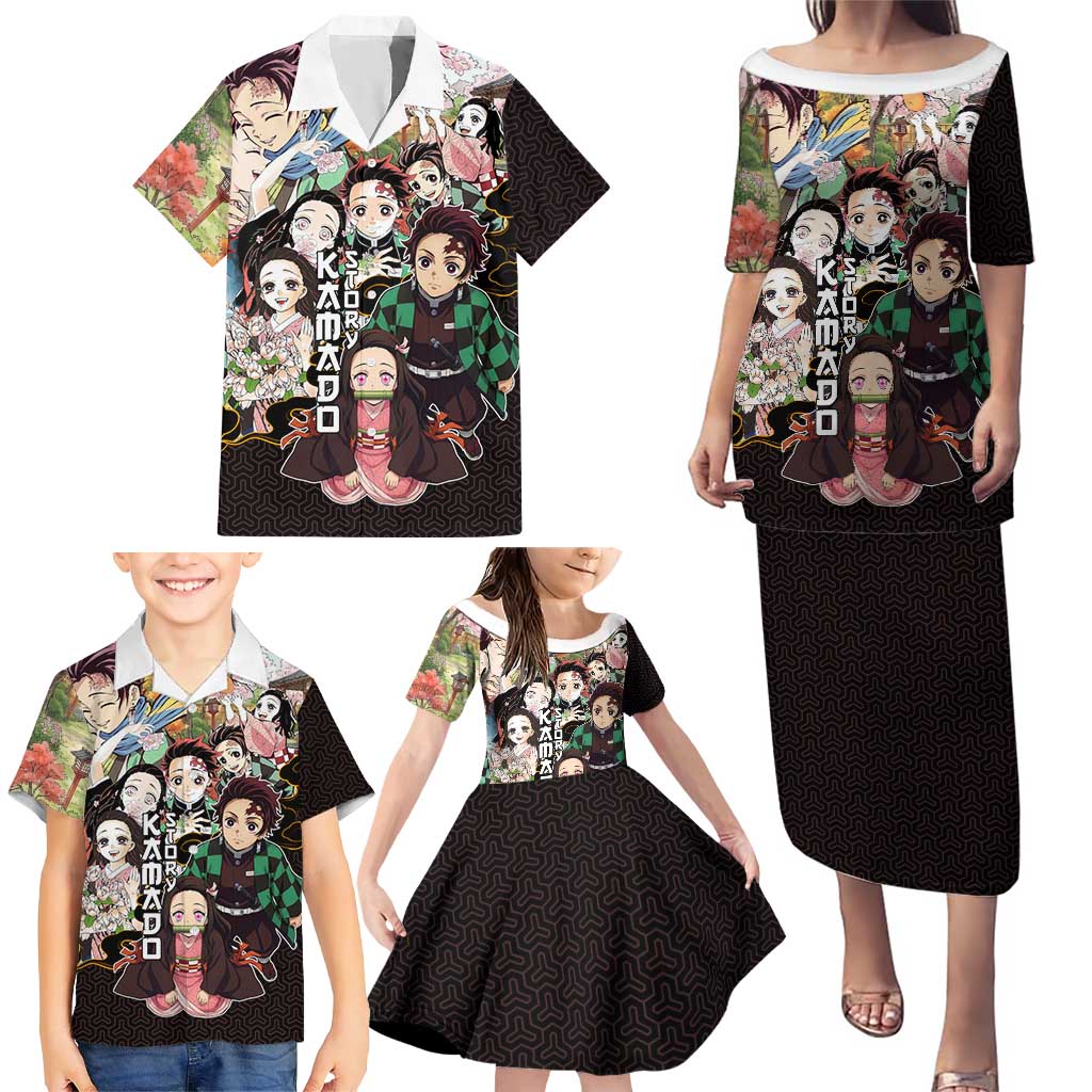 Kamado Siblings Demon Slayer Collage Design Family Matching Puletasi and Hawaiian Shirt with Tanjiro and Nezuko in Scenic Background