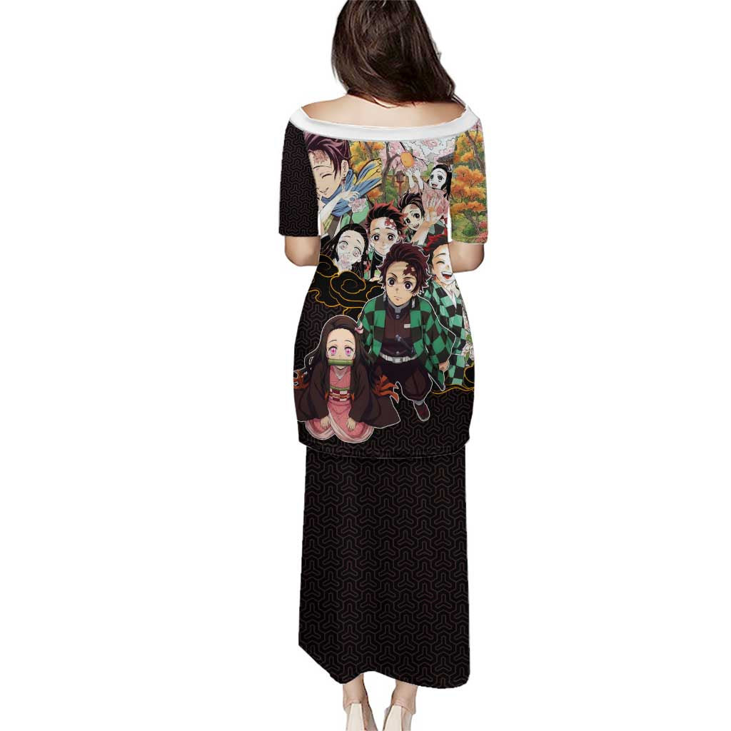 Kamado Siblings Demon Slayer Collage Design Family Matching Puletasi and Hawaiian Shirt with Tanjiro and Nezuko in Scenic Background