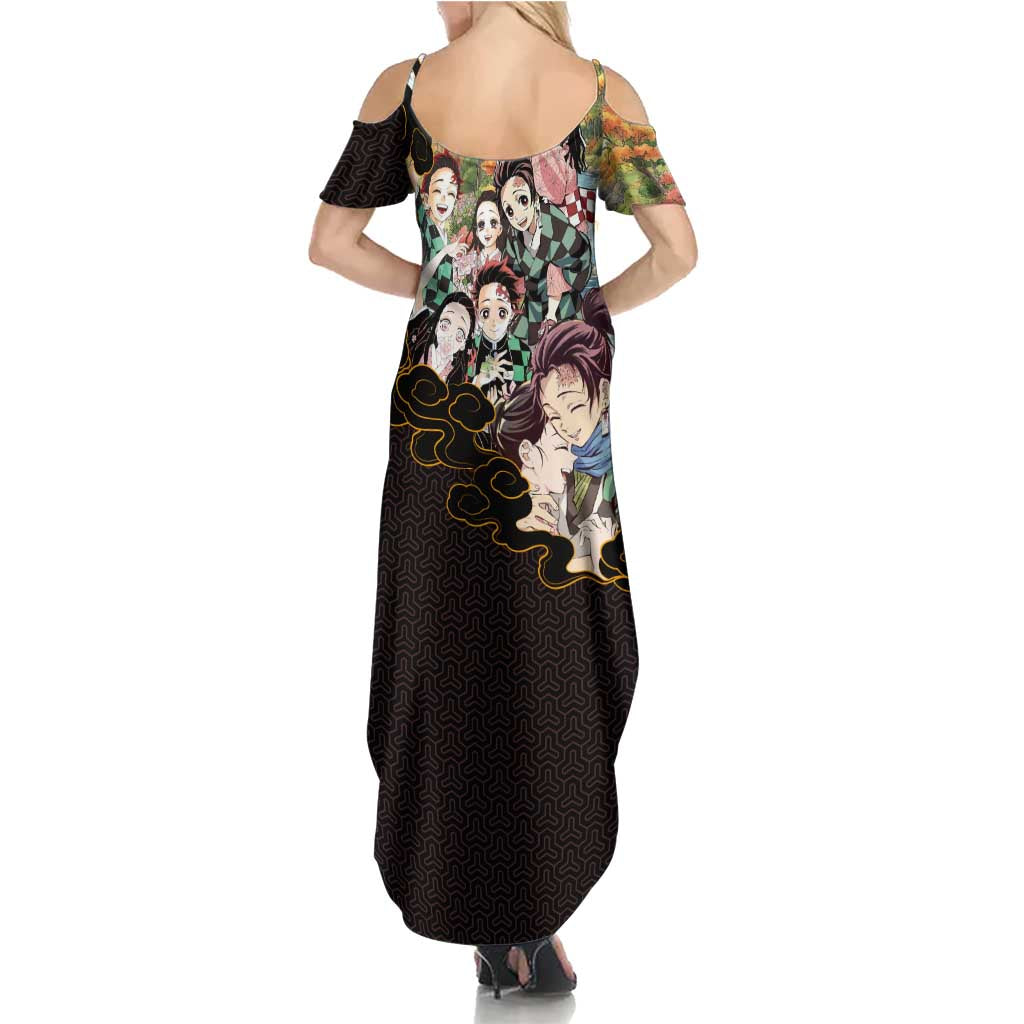 Kamado Siblings Demon Slayer Collage Design Family Matching Summer Maxi Dress and Hawaiian Shirt with Tanjiro and Nezuko in Scenic Background