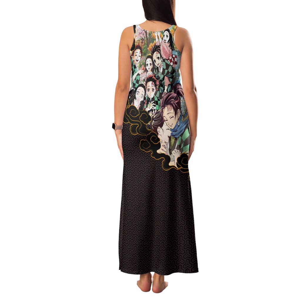 Kamado Siblings Demon Slayer Collage Design Family Matching Tank Maxi Dress and Hawaiian Shirt with Tanjiro and Nezuko in Scenic Background