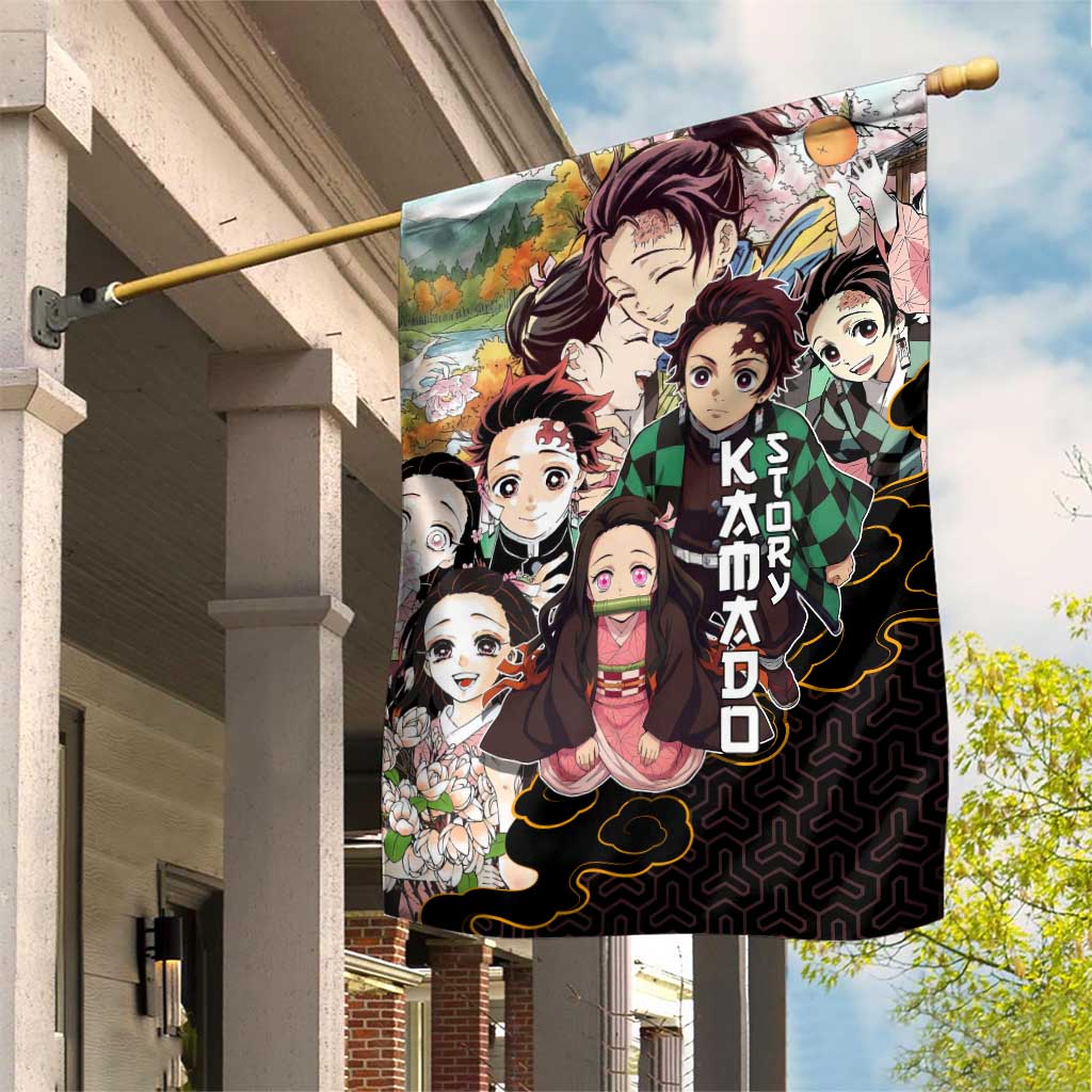 Kamado Siblings Demon Slayer Collage Design Garden Flag with Tanjiro and Nezuko in Scenic Background - The Mazicc