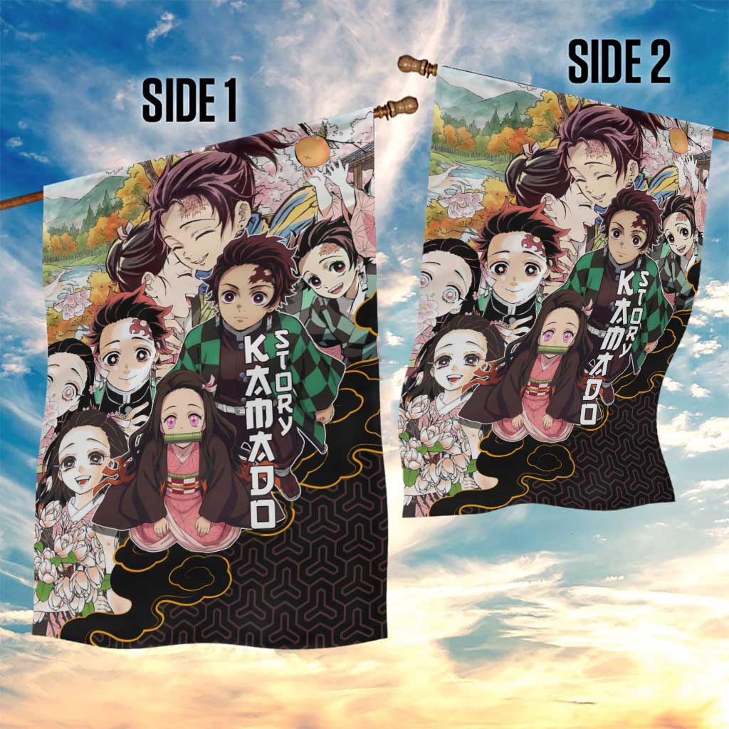 Kamado Siblings Demon Slayer Collage Design Garden Flag with Tanjiro and Nezuko in Scenic Background - The Mazicc