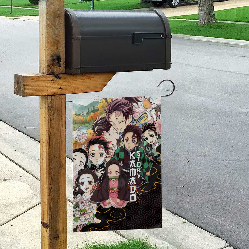 Kamado Siblings Demon Slayer Collage Design Garden Flag with Tanjiro and Nezuko in Scenic Background - The Mazicc