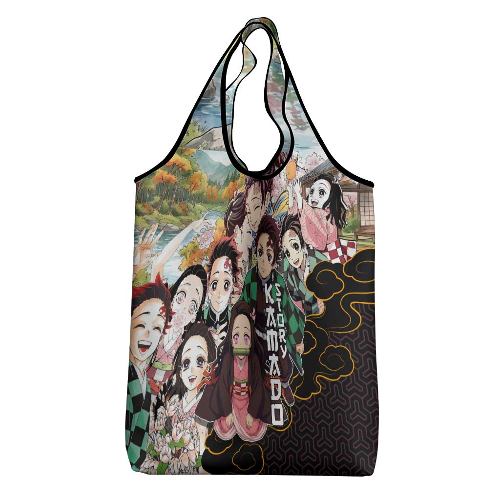 Kamado Siblings Demon Slayer Collage Design Grocery Bag with Tanjiro and Nezuko in Scenic Background - The Mazicc