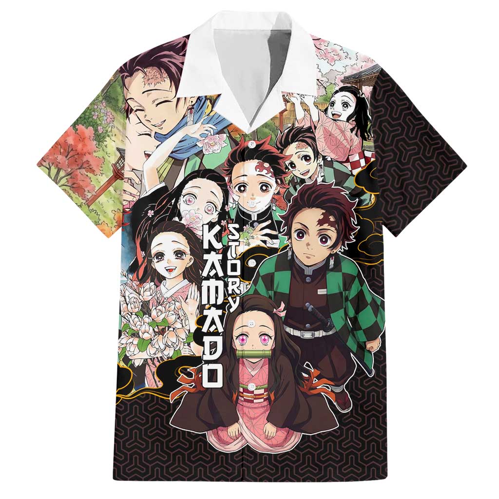 Kamado Siblings Demon Slayer Collage Design Hawaiian Shirt with Tanjiro and Nezuko in Scenic Background - The Mazicc