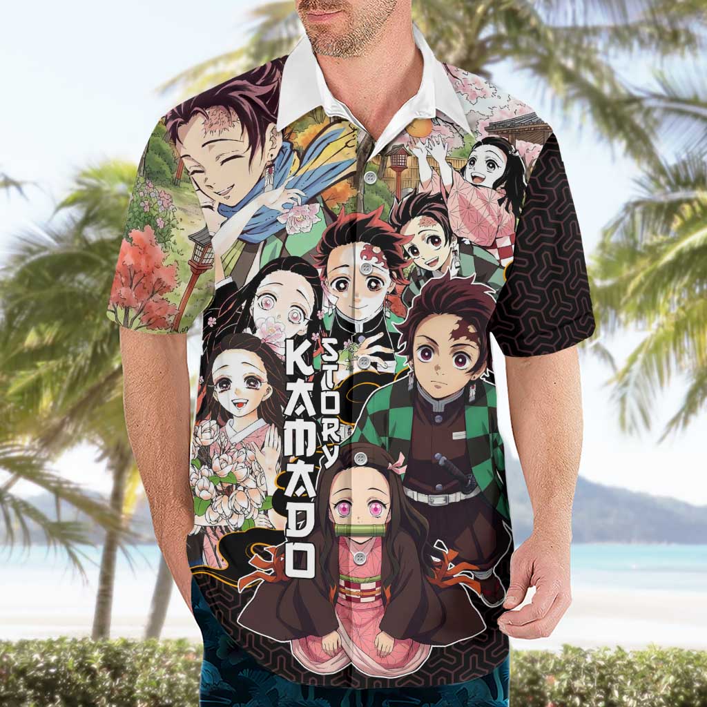Kamado Siblings Demon Slayer Collage Design Hawaiian Shirt with Tanjiro and Nezuko in Scenic Background - The Mazicc
