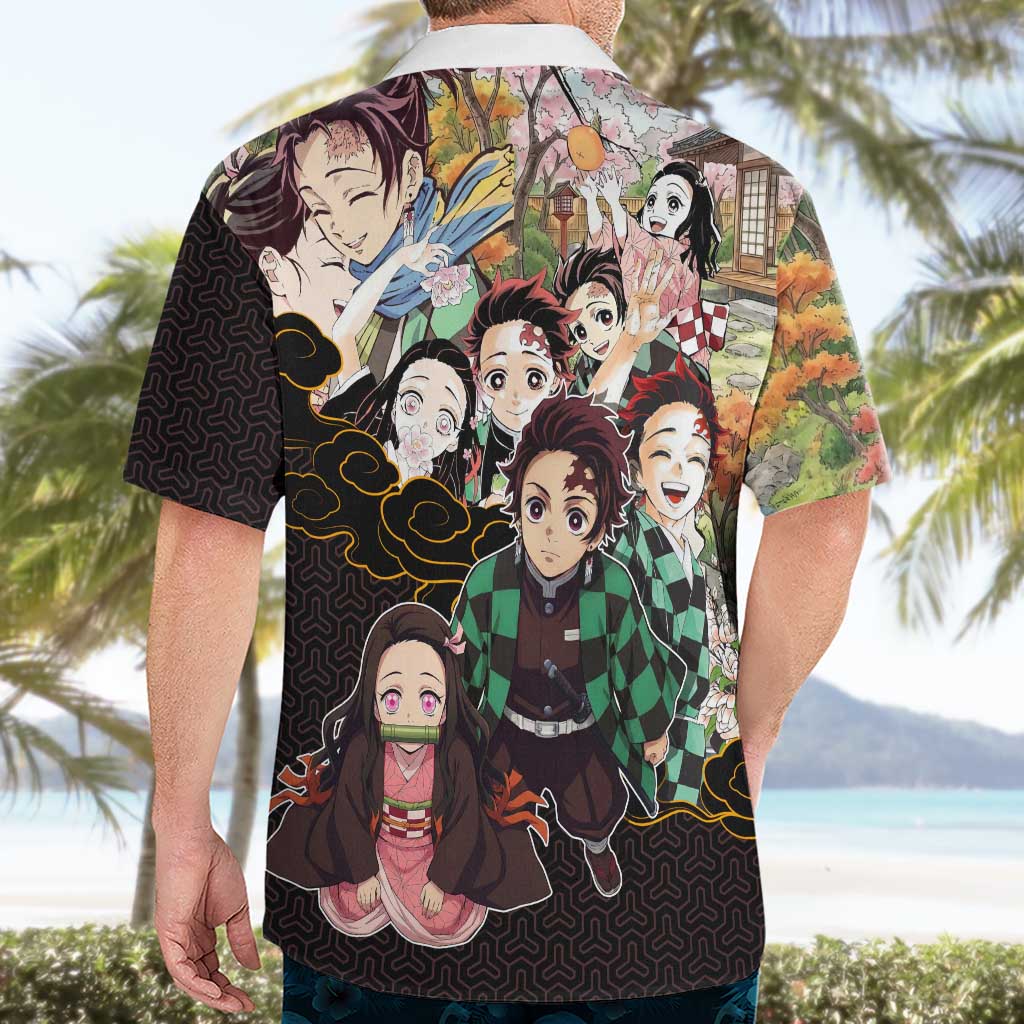 Kamado Siblings Demon Slayer Collage Design Hawaiian Shirt with Tanjiro and Nezuko in Scenic Background - The Mazicc