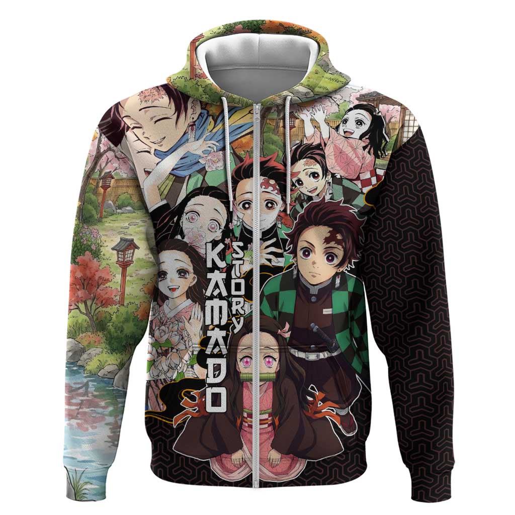 Kamado Siblings Demon Slayer Collage Design Hoodie with Tanjiro and Nezuko in Scenic Background - The Mazicc