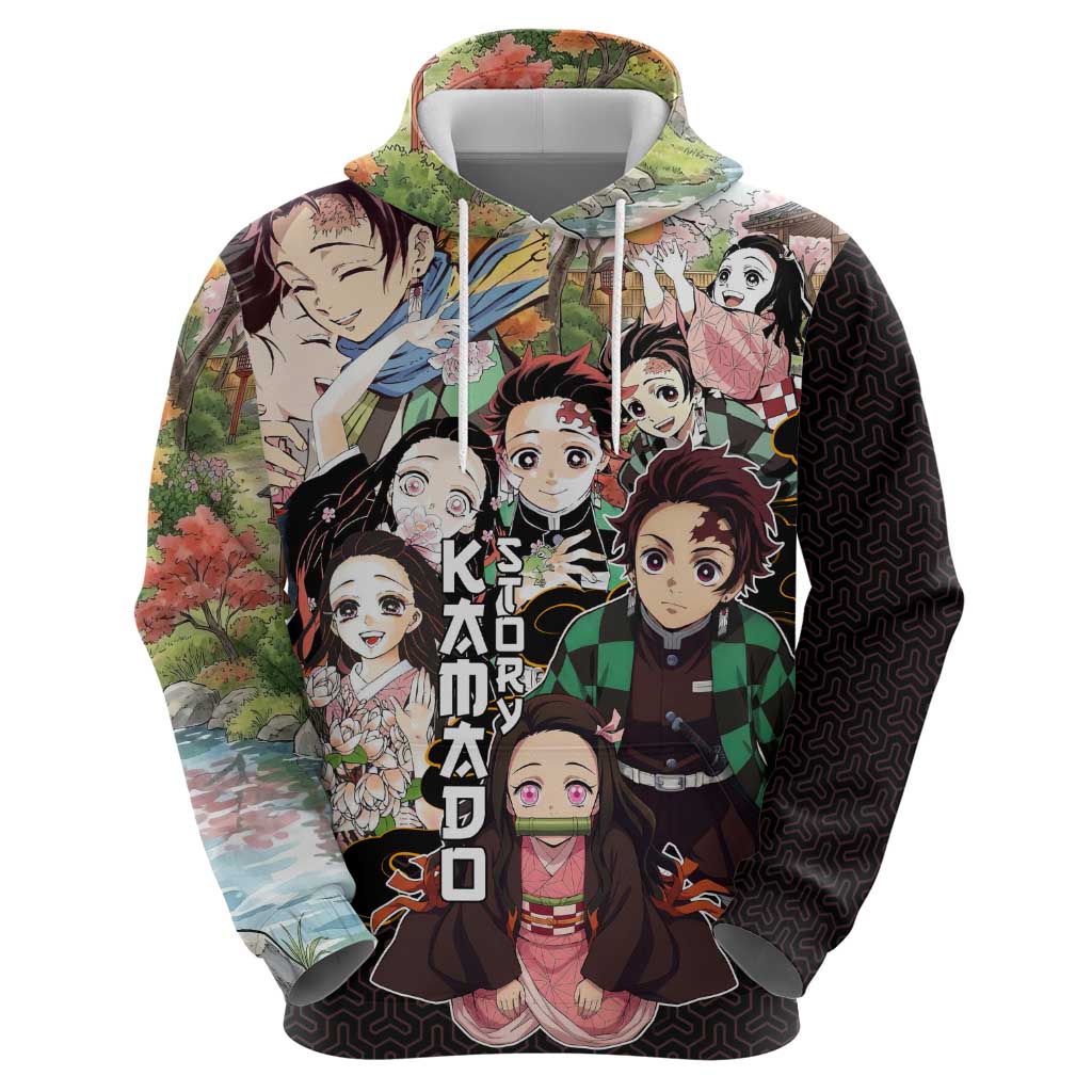 Kamado Siblings Demon Slayer Collage Design Hoodie with Tanjiro and Nezuko in Scenic Background - The Mazicc