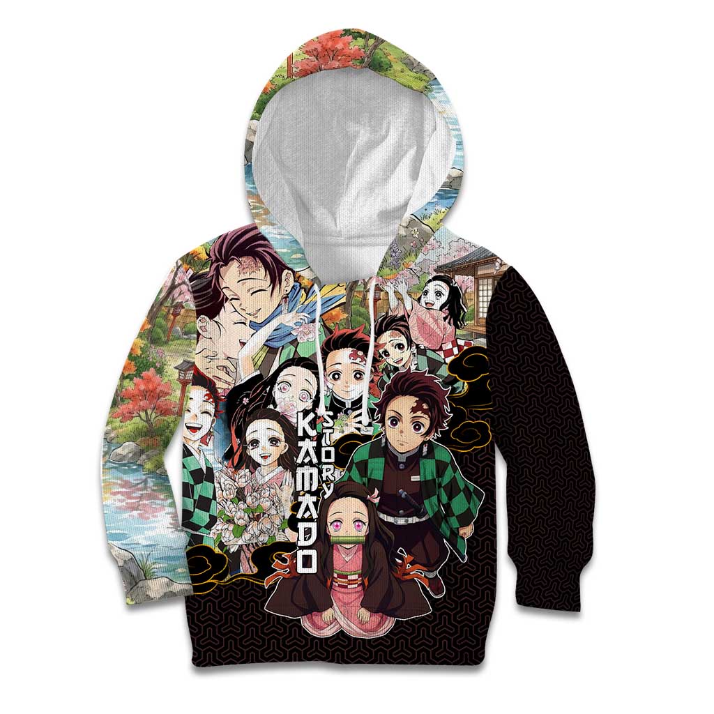 Kamado Siblings Demon Slayer Collage Design Kid Hoodie with Tanjiro and Nezuko in Scenic Background - The Mazicc