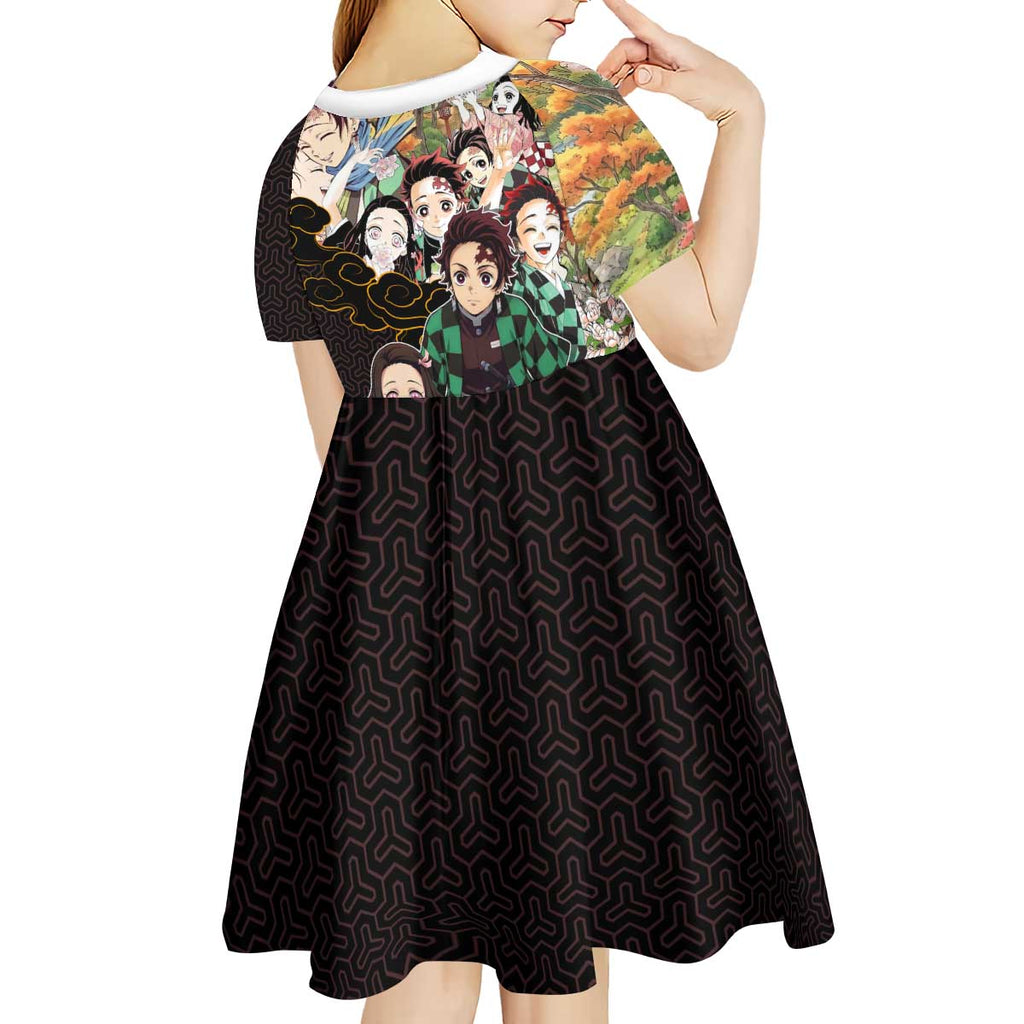 Kamado Siblings Demon Slayer Collage Design Kid Short Sleeve Dress with Tanjiro and Nezuko in Scenic Background - The Mazicc
