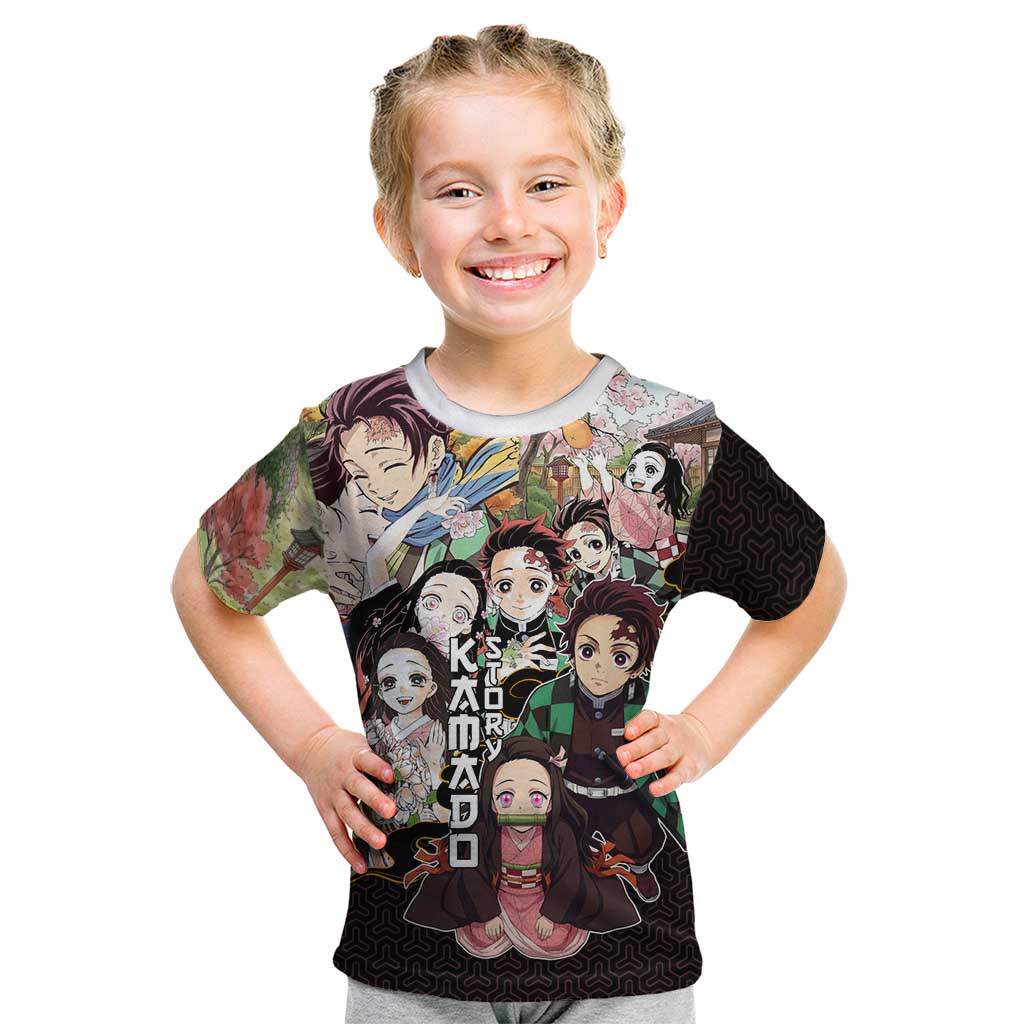 Kamado Siblings Demon Slayer Collage Design Kid T Shirt with Tanjiro and Nezuko in Scenic Background - The Mazicc