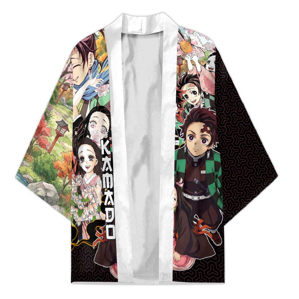 Kamado Siblings Demon Slayer Collage Design Kimono with Tanjiro and Nezuko in Scenic Background - The Mazicc