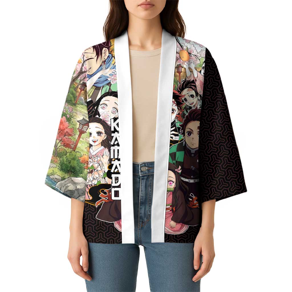 Kamado Siblings Demon Slayer Collage Design Kimono with Tanjiro and Nezuko in Scenic Background - The Mazicc