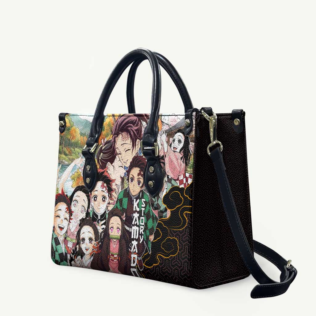 Kamado Siblings Demon Slayer Collage Design Leather Bag with Tanjiro and Nezuko in Scenic Background - The Mazicc