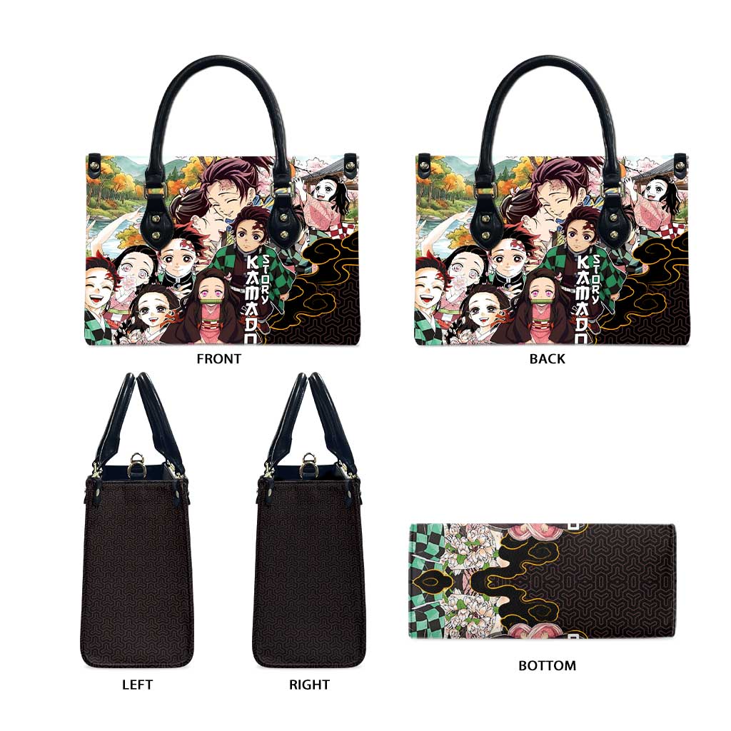 Kamado Siblings Demon Slayer Collage Design Leather Bag with Tanjiro and Nezuko in Scenic Background - The Mazicc
