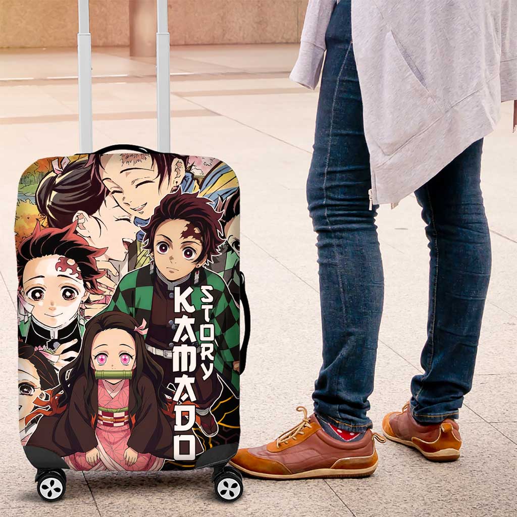 Kamado Siblings Demon Slayer Collage Design Luggage Cover with Tanjiro and Nezuko in Scenic Background - The Mazicc
