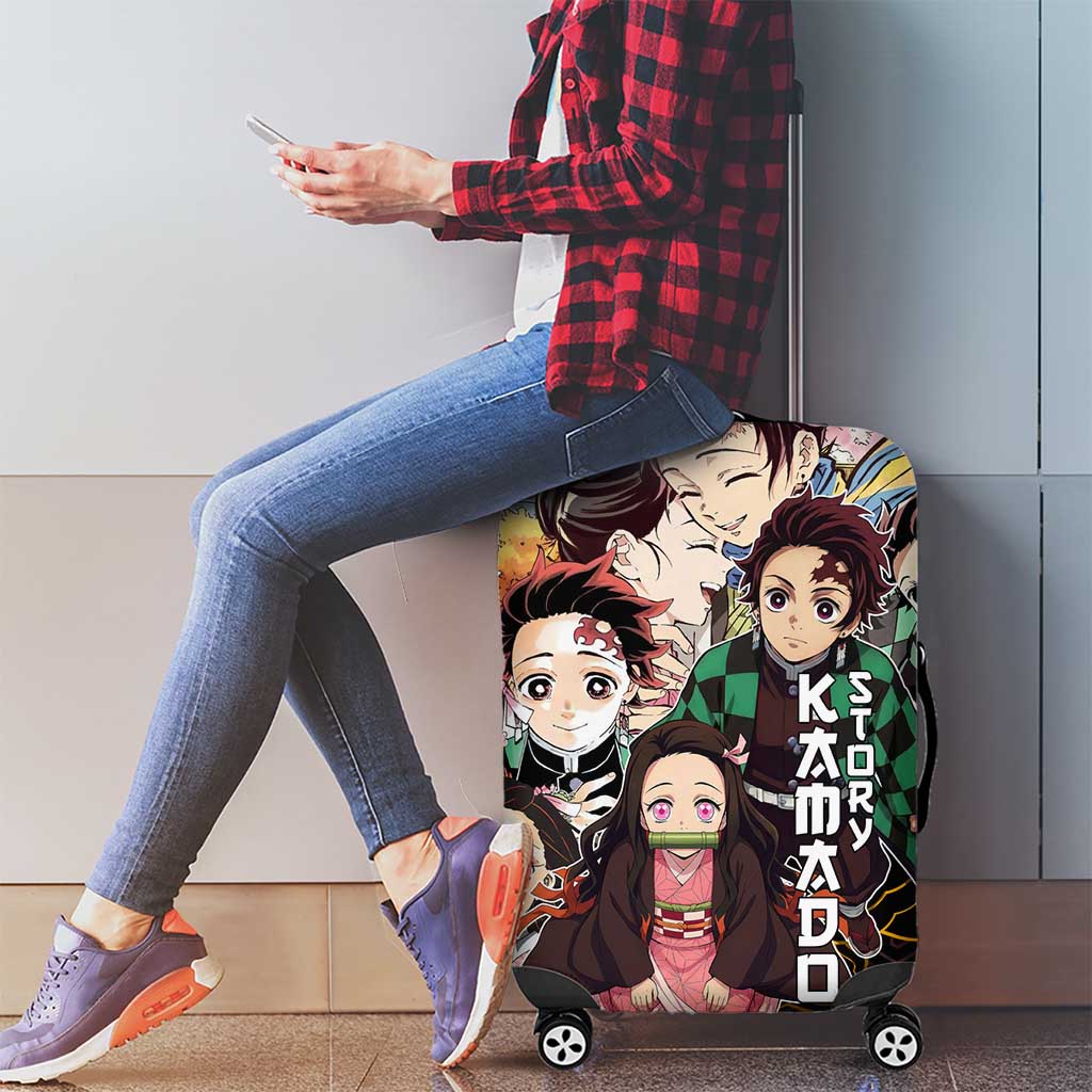 Kamado Siblings Demon Slayer Collage Design Luggage Cover with Tanjiro and Nezuko in Scenic Background - The Mazicc