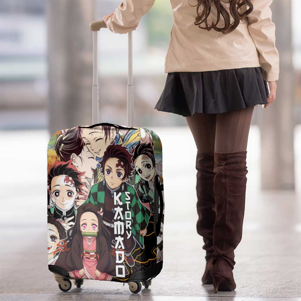 Kamado Siblings Demon Slayer Collage Design Luggage Cover with Tanjiro and Nezuko in Scenic Background - The Mazicc