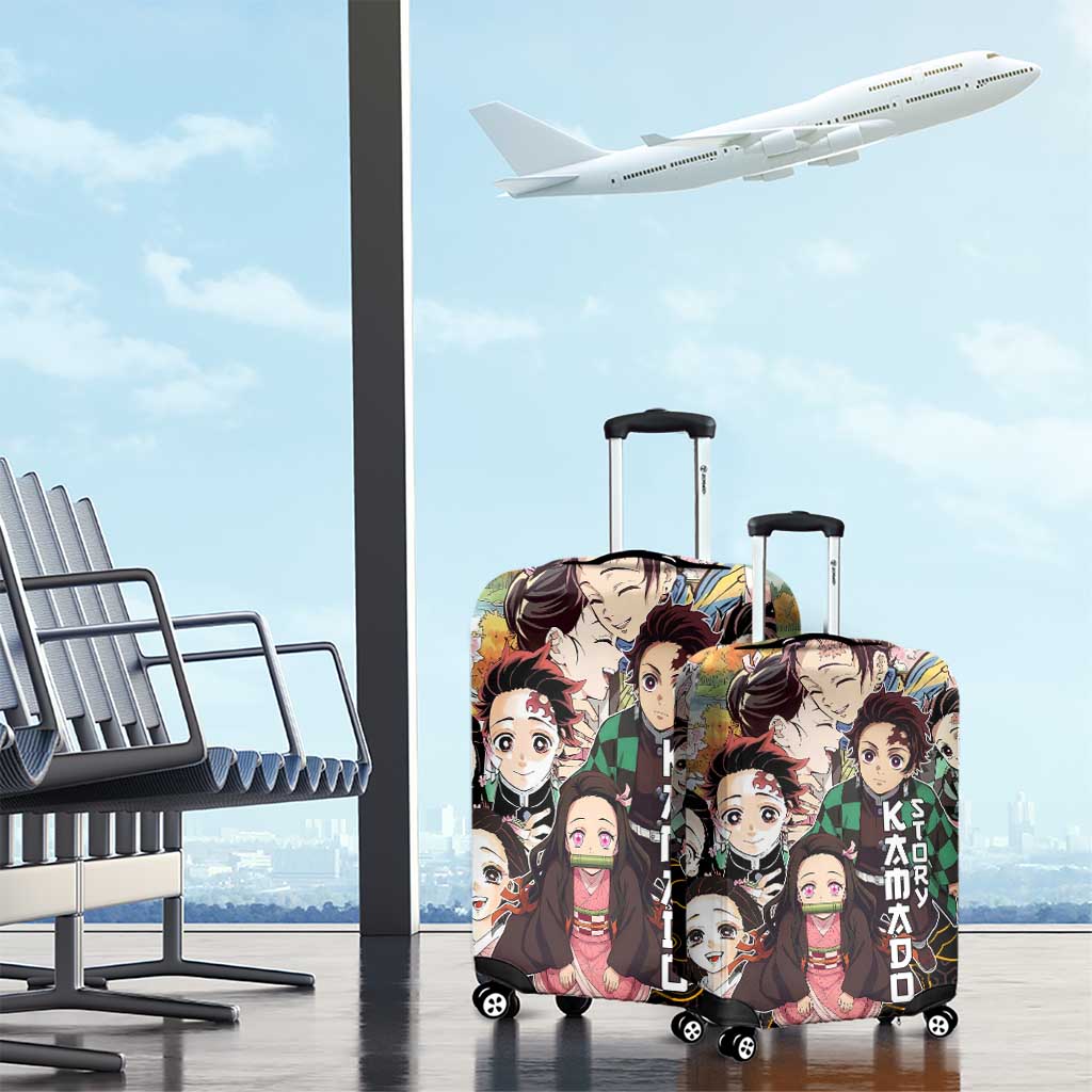 Kamado Siblings Demon Slayer Collage Design Luggage Cover with Tanjiro and Nezuko in Scenic Background - The Mazicc