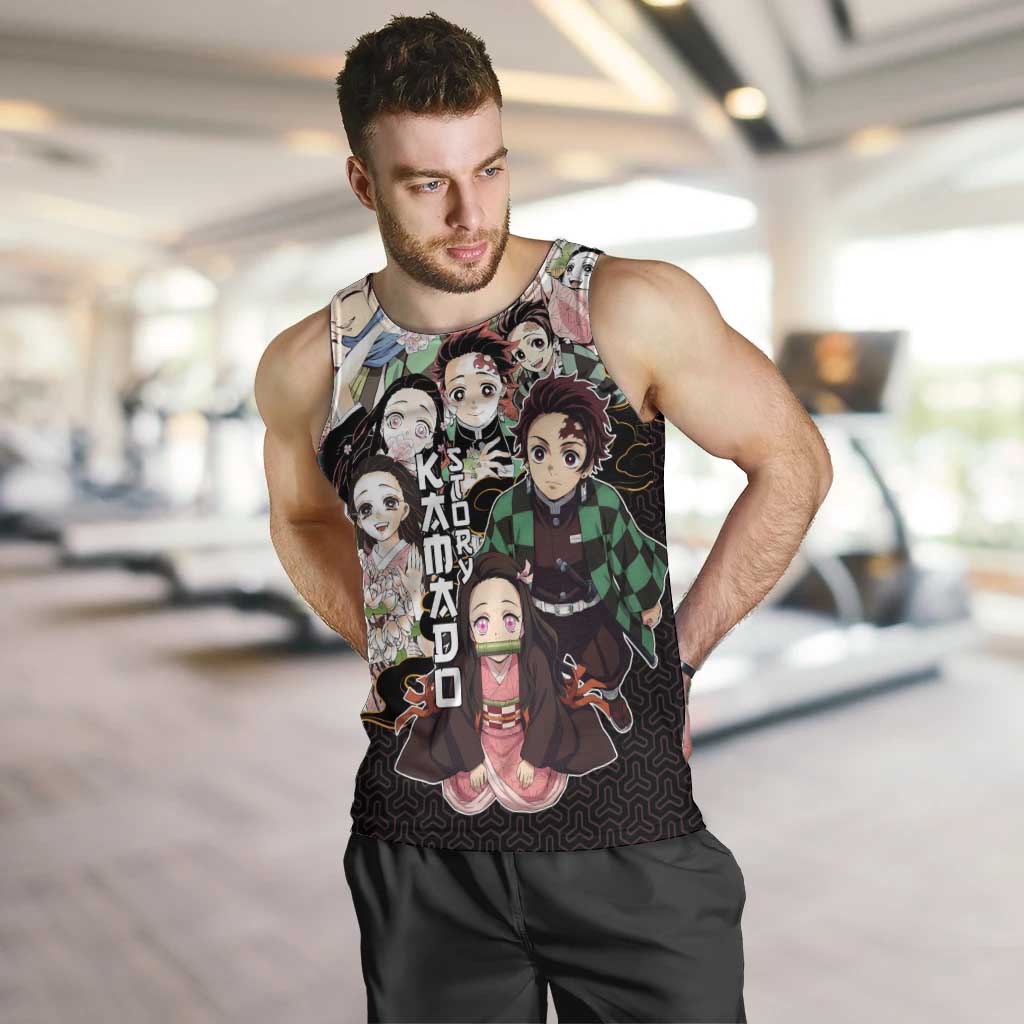 Kamado Siblings Demon Slayer Collage Design Men Tank Top with Tanjiro and Nezuko in Scenic Background - The Mazicc