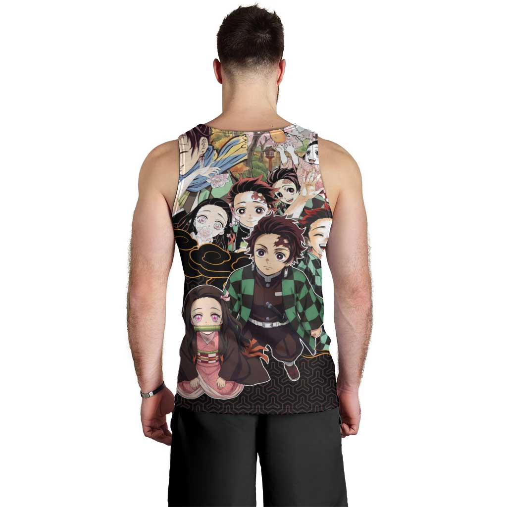 Kamado Siblings Demon Slayer Collage Design Men Tank Top with Tanjiro and Nezuko in Scenic Background - The Mazicc