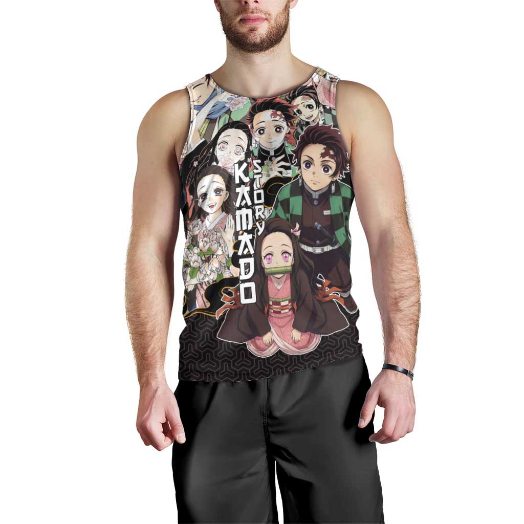 Kamado Siblings Demon Slayer Collage Design Men Tank Top with Tanjiro and Nezuko in Scenic Background - The Mazicc
