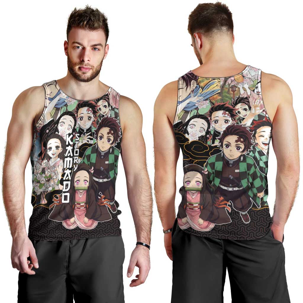 Kamado Siblings Demon Slayer Collage Design Men Tank Top with Tanjiro and Nezuko in Scenic Background - The Mazicc