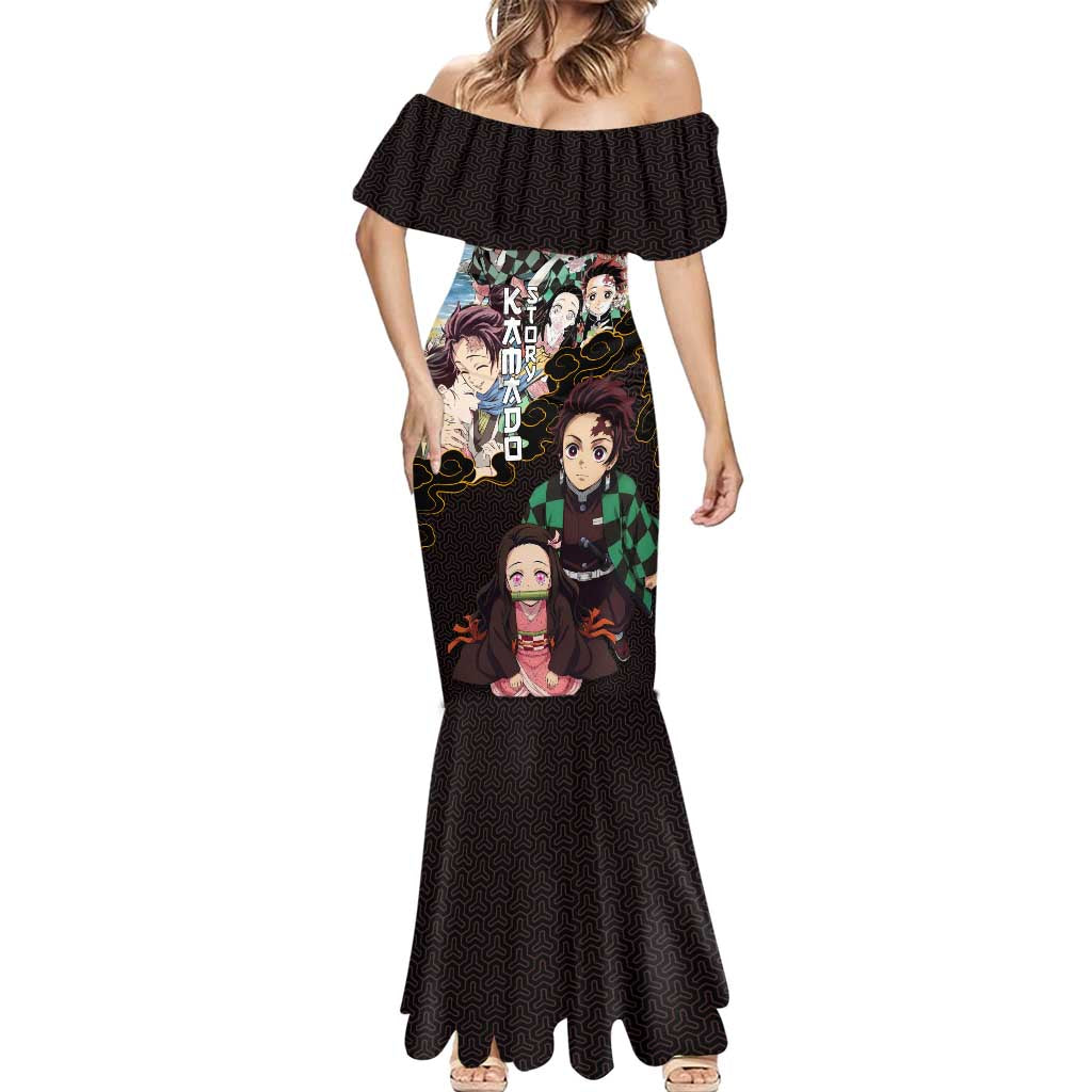 Kamado Siblings Demon Slayer Collage Design Mermaid Dress with Tanjiro and Nezuko in Scenic Background - The Mazicc