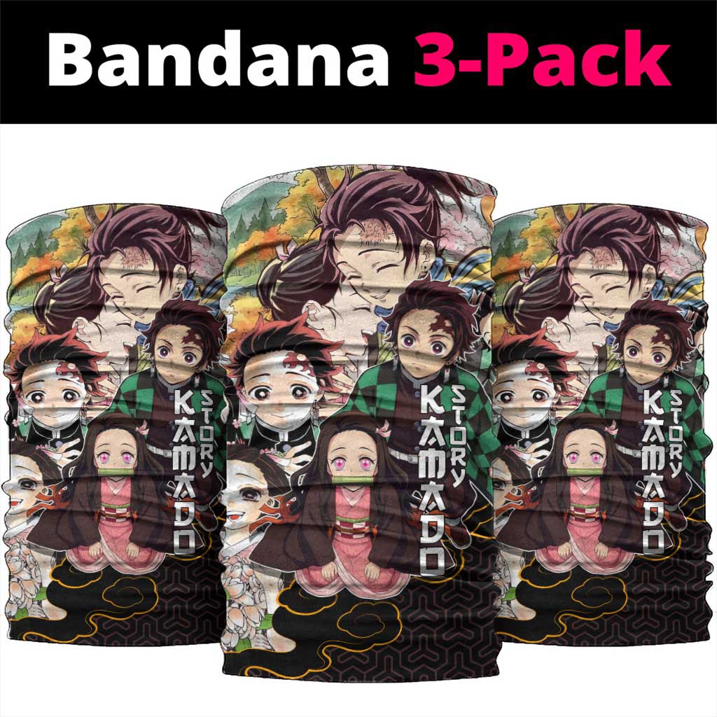 Kamado Siblings Demon Slayer Collage Design Neck Gaiter with Tanjiro and Nezuko in Scenic Background - The Mazicc