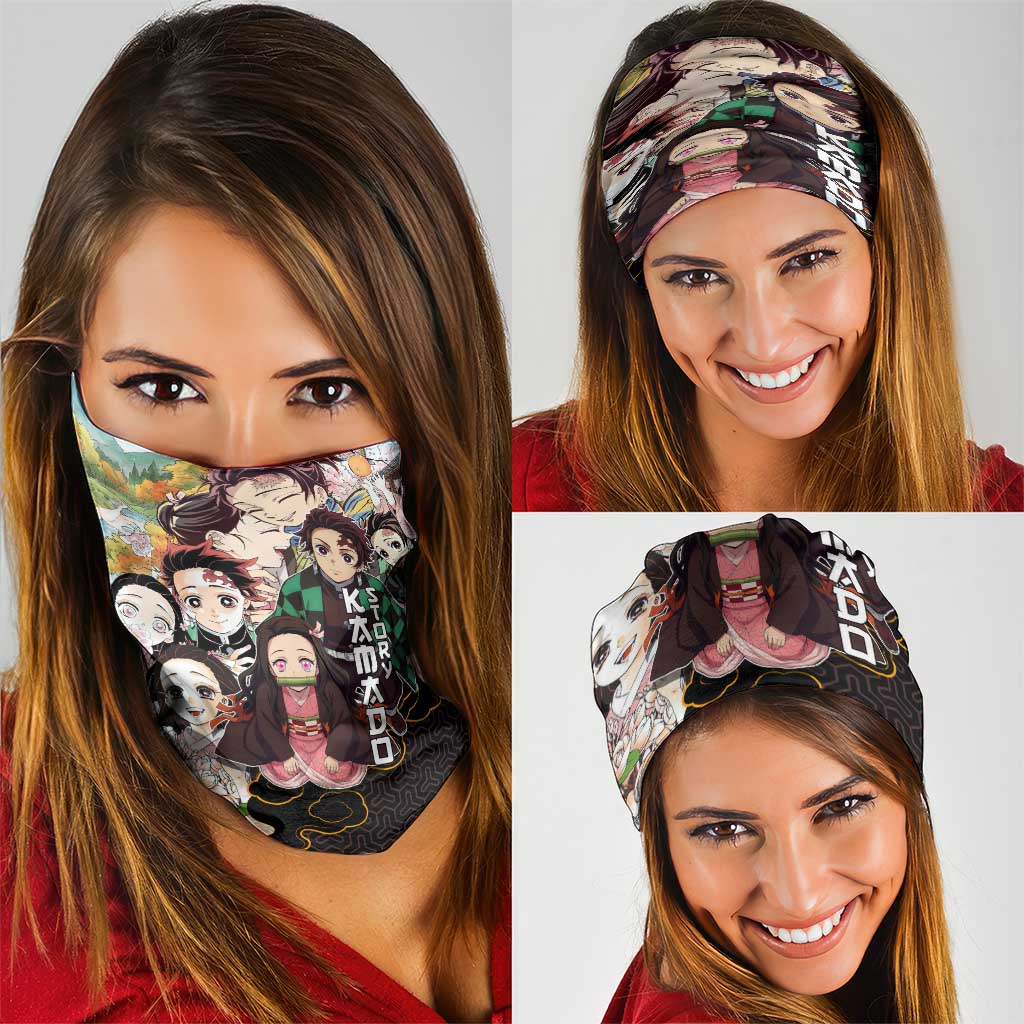 Kamado Siblings Demon Slayer Collage Design Neck Gaiter with Tanjiro and Nezuko in Scenic Background - The Mazicc