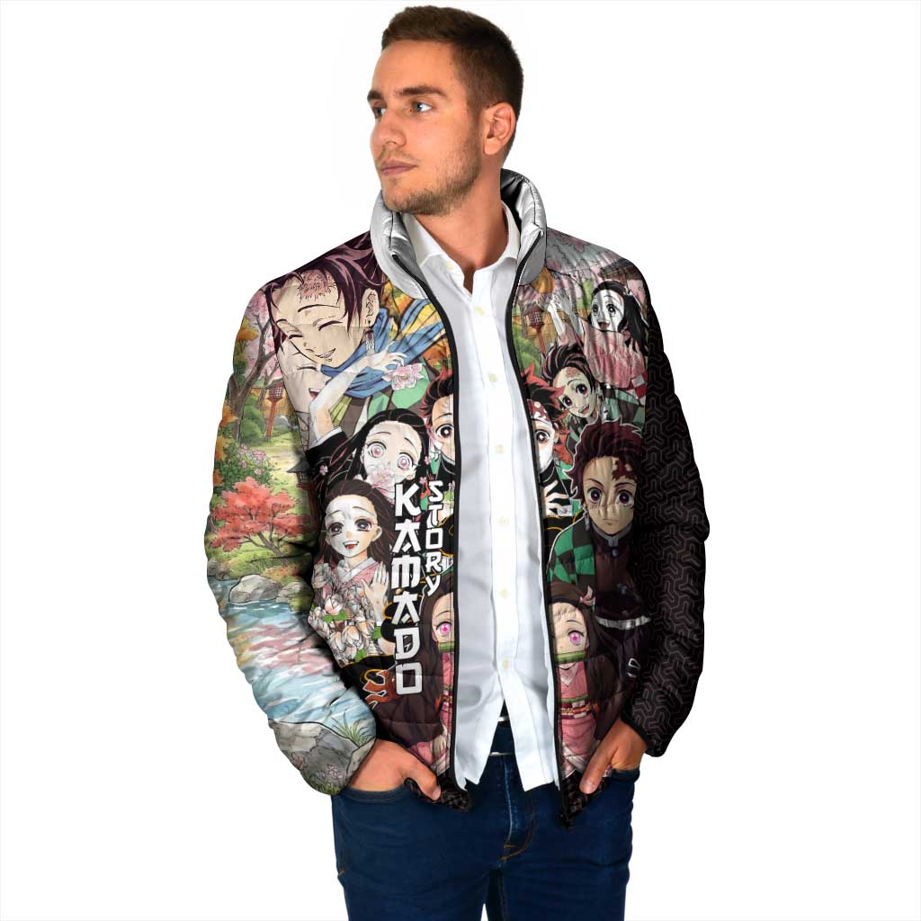 Kamado Siblings Demon Slayer Collage Design Padded Jacket with Tanjiro and Nezuko in Scenic Background - The Mazicc