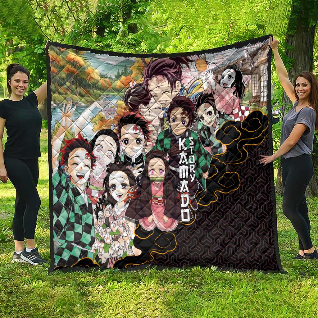 Kamado Siblings Demon Slayer Collage Design Quilt with Tanjiro and Nezuko in Scenic Background - The Mazicc