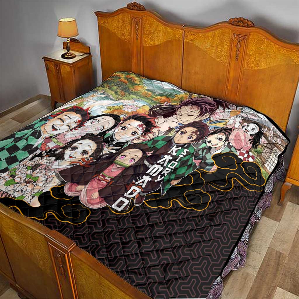 Kamado Siblings Demon Slayer Collage Design Quilt with Tanjiro and Nezuko in Scenic Background - The Mazicc