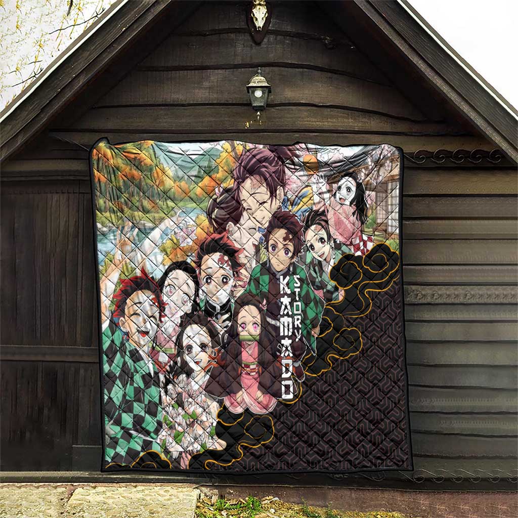 Kamado Siblings Demon Slayer Collage Design Quilt with Tanjiro and Nezuko in Scenic Background - The Mazicc