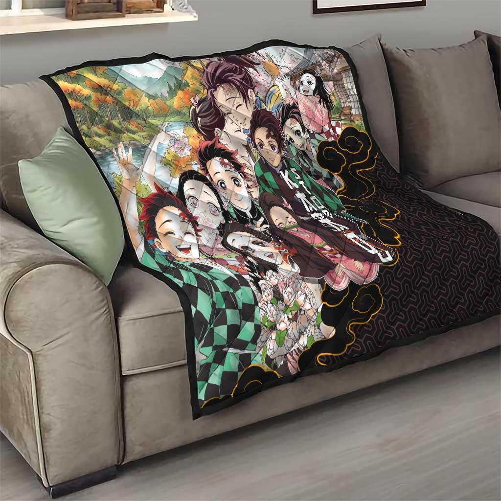Kamado Siblings Demon Slayer Collage Design Quilt with Tanjiro and Nezuko in Scenic Background - The Mazicc