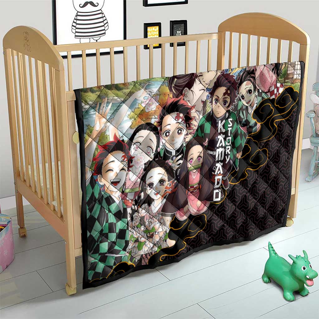 Kamado Siblings Demon Slayer Collage Design Quilt with Tanjiro and Nezuko in Scenic Background - The Mazicc