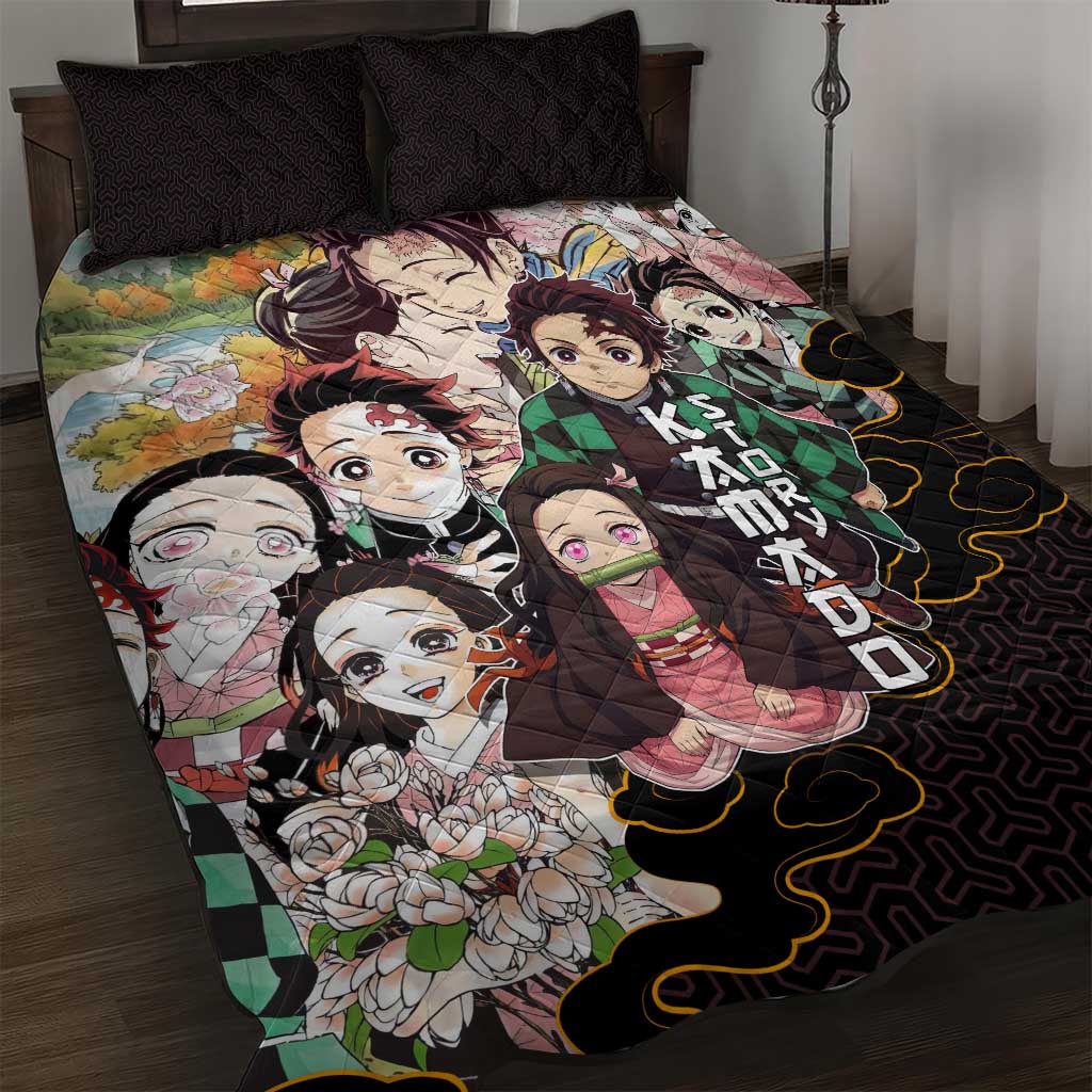 Kamado Siblings Demon Slayer Collage Design Quilt Bed Set with Tanjiro and Nezuko in Scenic Background - The Mazicc