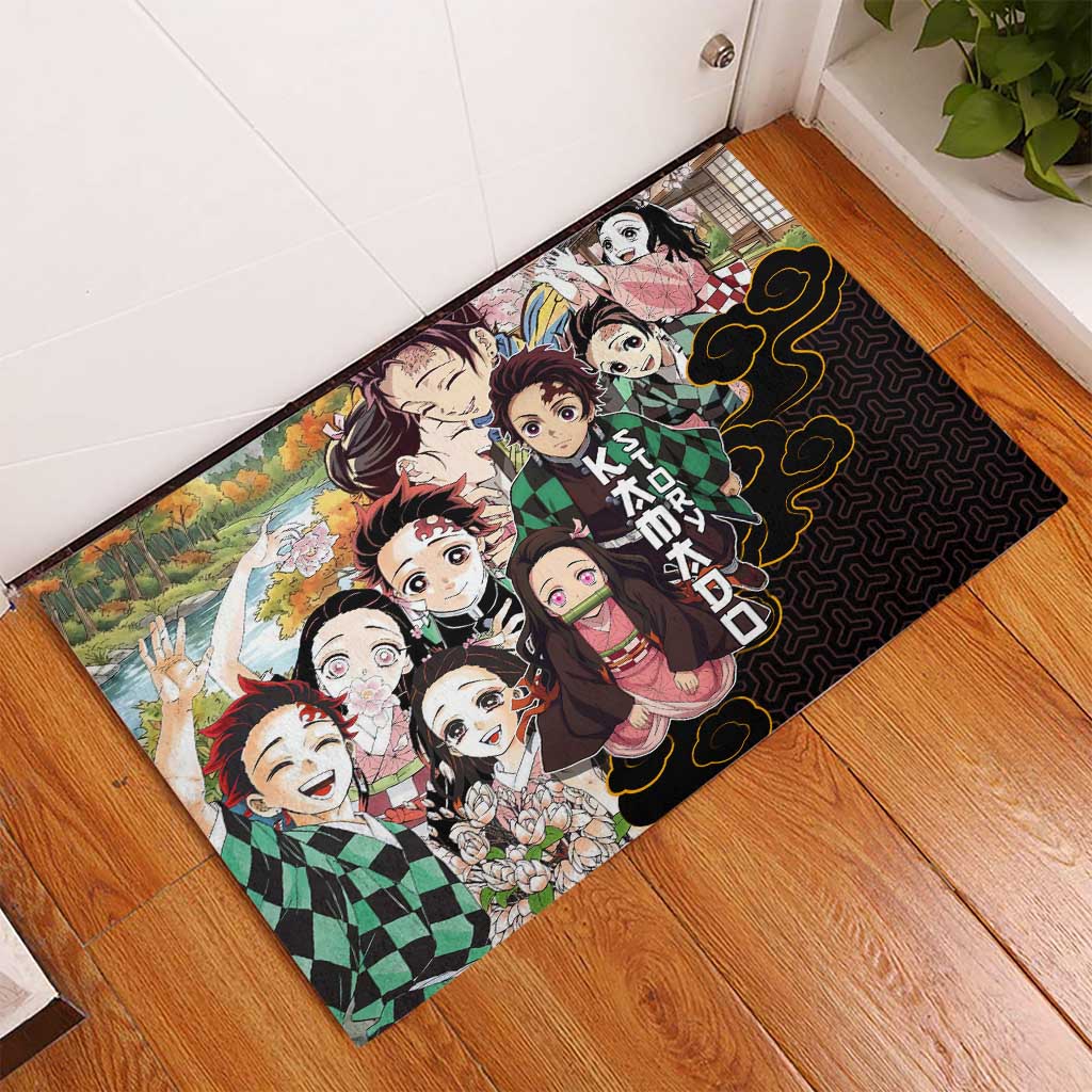 Kamado Siblings Demon Slayer Collage Design Rubber Doormat with Tanjiro and Nezuko in Scenic Background - The Mazicc