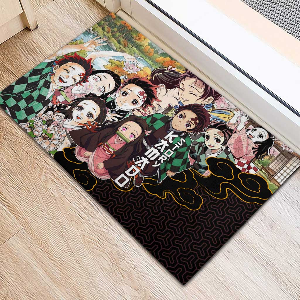 Kamado Siblings Demon Slayer Collage Design Rubber Doormat with Tanjiro and Nezuko in Scenic Background - The Mazicc