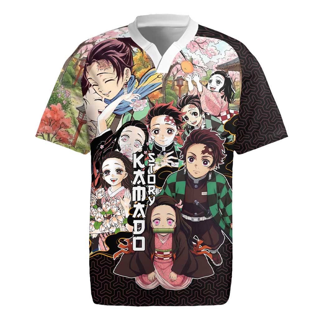 Kamado Siblings Demon Slayer Collage Design Rugby Jersey with Tanjiro and Nezuko in Scenic Background - The Mazicc